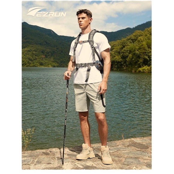 EZRUN Tactical Cargo Shorts Hiking Fishing Cycling  Water Repellent Khaki NWT - Picture 2 of 14